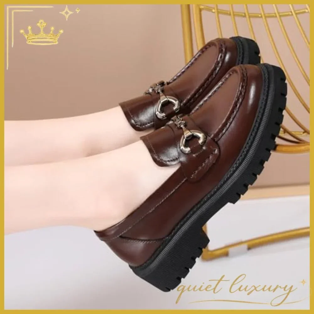 Leather Platform Loafers with Chunky Heel for Office and Casual Wear - Picture 4 of 7